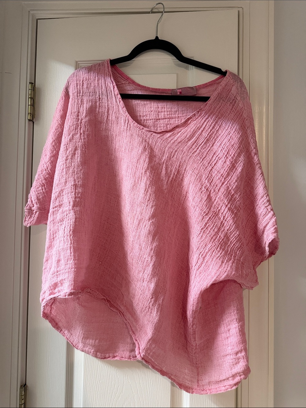 Pink Lightweight linen  V-Neck Women's Top